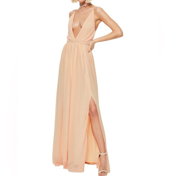 Missguided Plunging Neck Maxi Dress Peach Size 6 - Picture 2 of 16